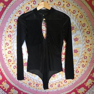 Sheer and Velvet Striped Bodysuit